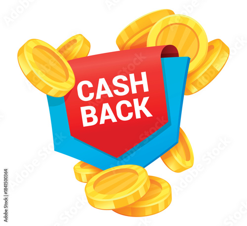 Cash back service banner with coins for online shopping rewards and promotions