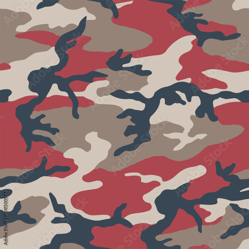 Vector red woodland camouflage seamless pattern, hunting camouflage, digital pattern, hunting background, abstract camouflage