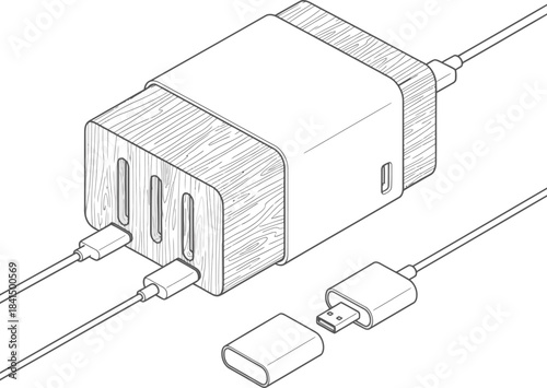 USB Power Adapter Cable Vector Illustration