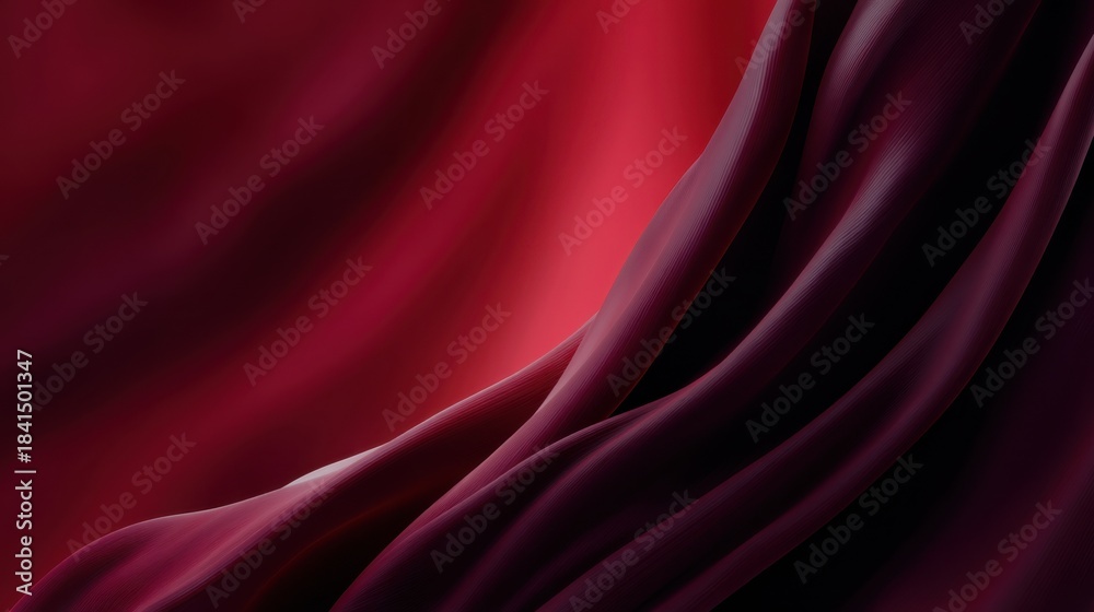 Fototapeta premium Elegant and Flowing Red and Burgundy Fabrics Draped Gracefully in Soft Light for Background or Textile Design Use