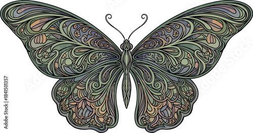 Intricate ornate butterfly illustration with detailed patterns