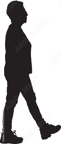 vector, silhouette of side view of a senior woman walking