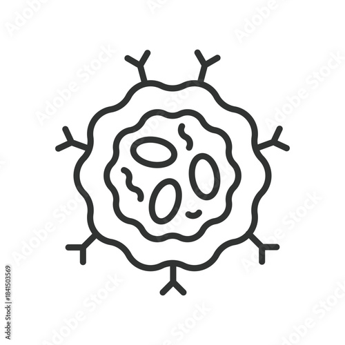 Cancer cell icon in line design. oncology biology, malignant growth, diagnosis, pathology, research, screening on white background vector. cancer cell editable stroke icon