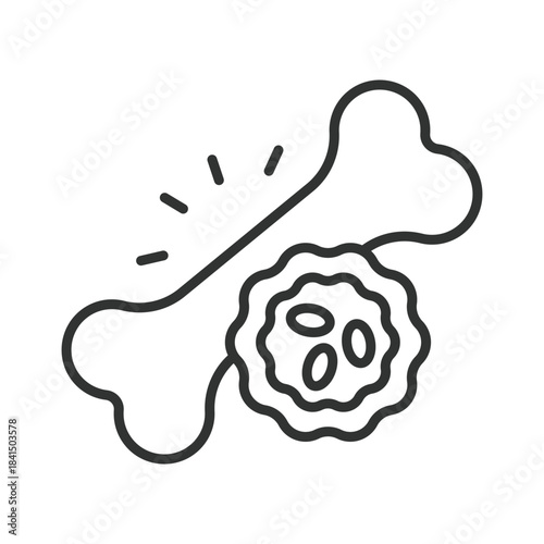 Bone cancer icon in line design. bone tumor, oncology, cancer cell, medical diagnosis, pathology, metastasis, treatment on white background vector. bone cancer editable stroke icon