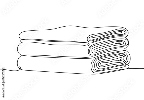 A minimalist line drawing of three neatly folded towels stacked on top of each other.