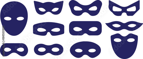 bule mask icons set vector silhouette 