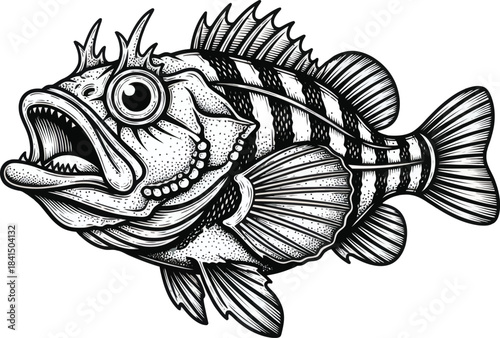 Detailed fish illustration marine wildlife engraved style vector