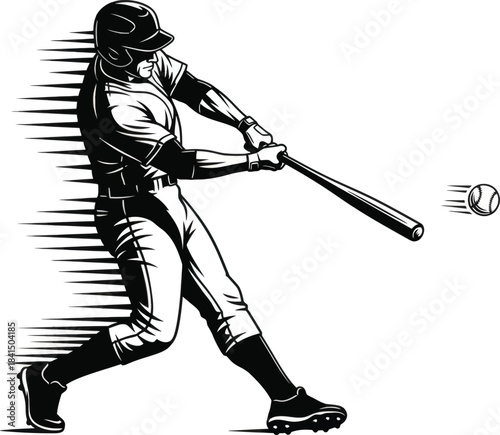Baseball batter hitting ball action sports illustration