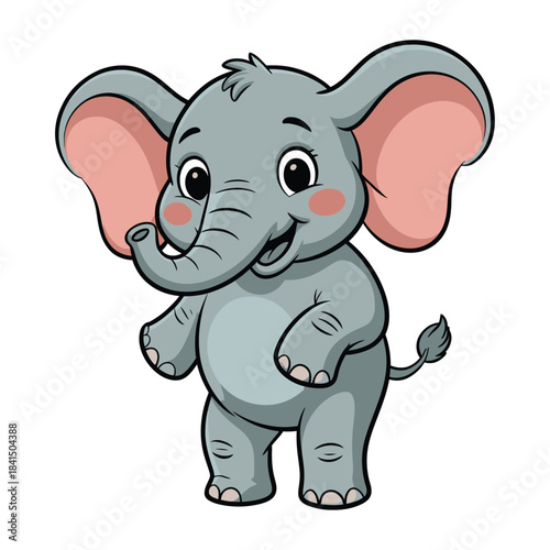 A funny pink baby elephant cartoon drawing, a cute wild animal character illustration vector for fun safari art.