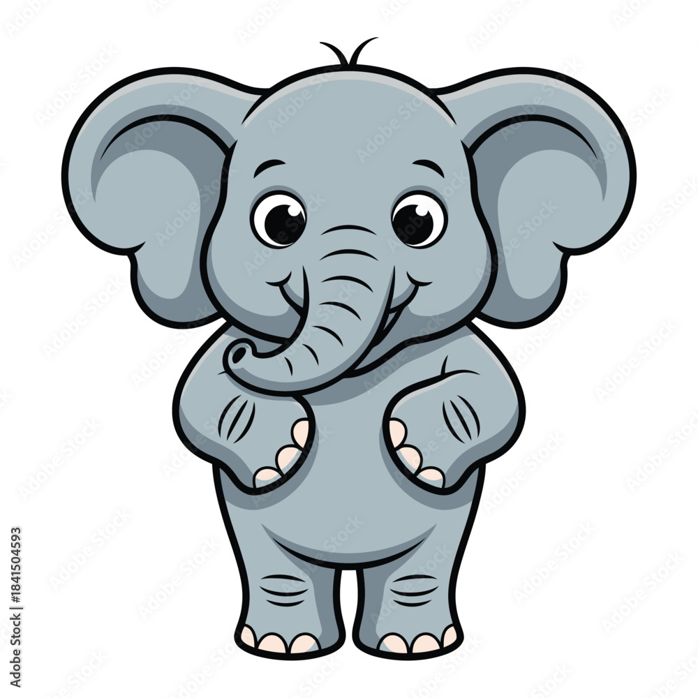 Fototapeta premium A funny pink baby elephant cartoon drawing, a cute wild animal character illustration vector for fun safari art.