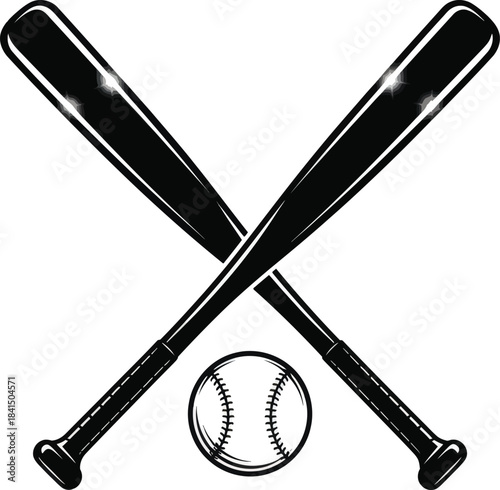 Baseball crossed bats and ball sports emblem vector