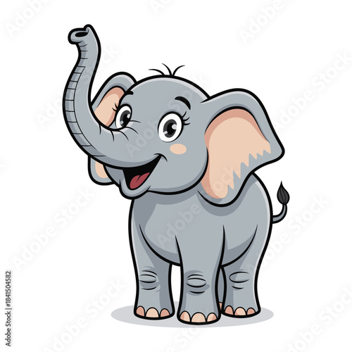 A funny pink baby elephant cartoon drawing, a cute wild animal character illustration vector for fun safari art.