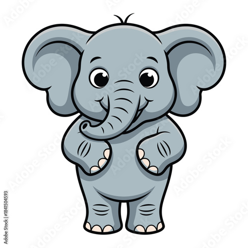 A funny pink baby elephant cartoon drawing, a cute wild animal character illustration vector for fun safari art.