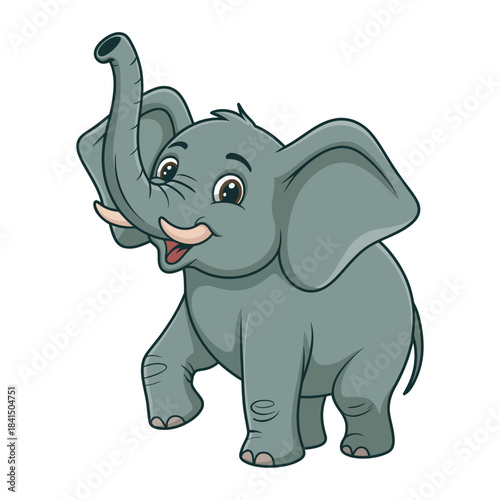 A funny pink baby elephant cartoon drawing, a cute wild animal character illustration vector for fun safari art.