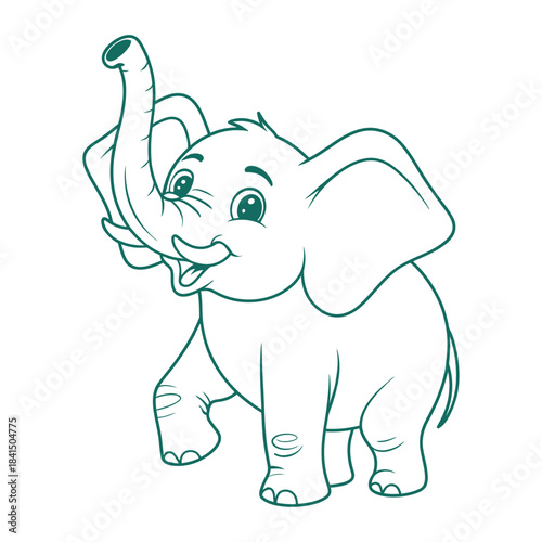 A funny pink baby elephant cartoon drawing, a cute wild animal character illustration vector for fun safari art.