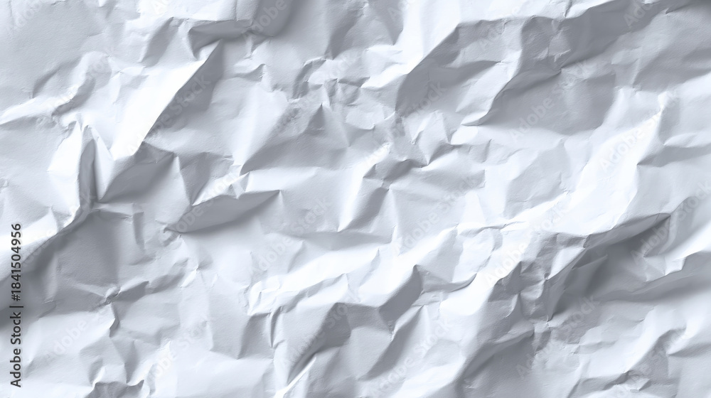 Obraz premium White wrinkled paper background with layered, crumpled texture. Dominantly white surface giving a tactile paper effect. Vector paper texture design.