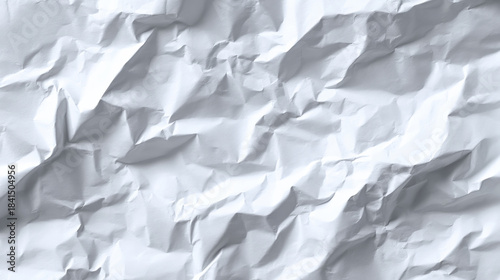 White wrinkled paper background with layered, crumpled texture. Dominantly white surface giving a tactile paper effect. Vector paper texture design.