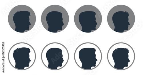 Male Head Icons Set for Social Media and User Interface Vector illustrtion.