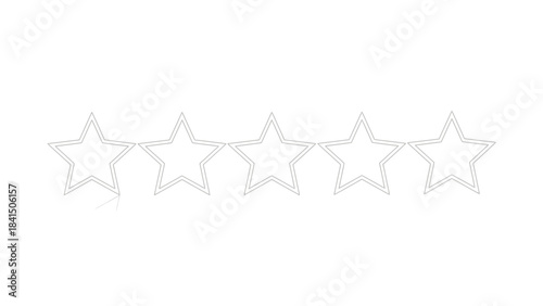 Five Simple Outline Stars for Rating and Review with Reflection on White Background