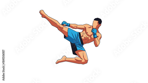 Martial Arts Fighter Performing Dynamic High Kick in Modern Combat Sport