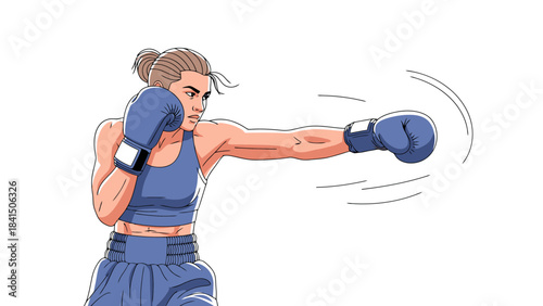 Female Athlete in Boxing Gear Practicing Punches Dynamic Action Illustration