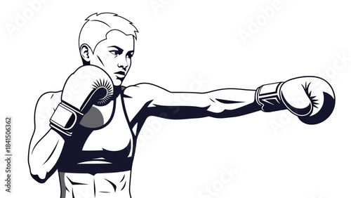 Fierce Female Boxer Delivering a Powerful Punch in Training