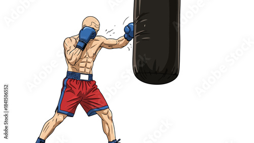 Muscular Athlete Training Boxing Punching Bag for Fitness and Competition