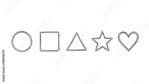 Geometric Shapes Circle, Square, Triangle, Star, Heart Outline Icons