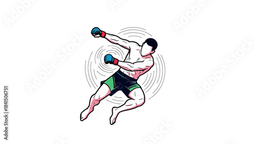 Powerful Athlete in Action Pose Dynamic Combat Sports Illustration