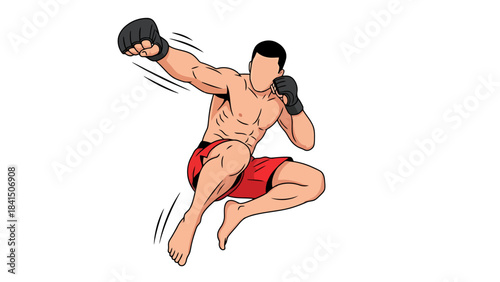 Dynamic Fighter in Action Pose Martial Arts Training Combat Sports Illustration