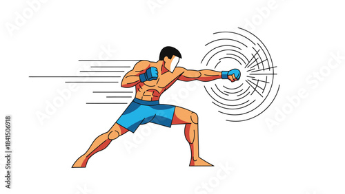 Dynamic Male Athlete Delivering Powerful Punch in Combat Sports Illustration