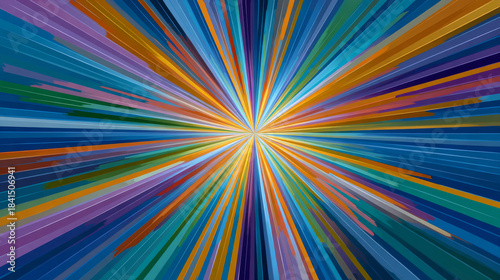 A psychedelic starburst illusion using bright contrasting hues that radiate from the center, creating a pulsing, energetic visual effect.