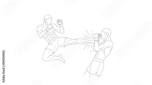Martial Arts Fighter Delivers Powerful Kick in Combat Training Illustration