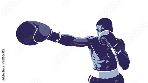 Dynamic Boxer Throwing a Punch Combat Sports Illustration with Silhouette