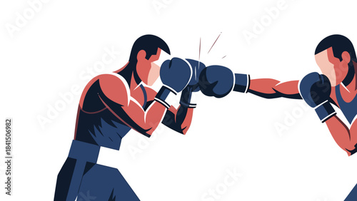 Dynamic Illustration of Two Boxers in Intense Match Action Shot with Punching Detail High Energy Combat Sports Art for Health Fitness and Competition Themes