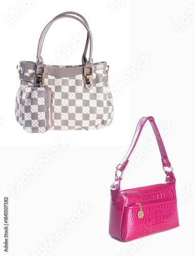 A small handbag with a textured front flap, a short shoulder strap, and a butterfly-shaped metal detail on the front.