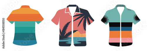 Tropical Graphic Hawaiian Shirts, Colorful Summer Beachwear Designs.