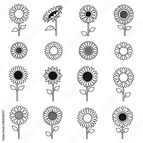 Collection of Silhouetted Flower Icons for Design and Decoration