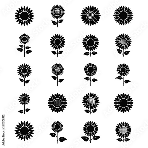 Collection of Silhouetted Flower Icons for Design and Decoration