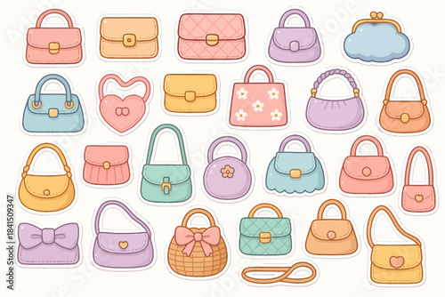 Colorful collection of stylish pastel handbags and purses