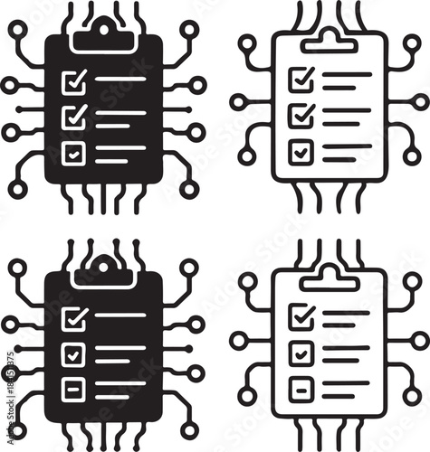Isolated Survey Circuit System Icons, Survey Circuit System, Smart Chip Lines, Digital Connections, Minimal Tech Paths, Solid Black Circuits, Editable Vector