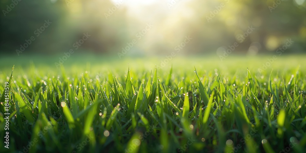 Naklejka premium Green grass texture serving as a backdrop for editorial or graphic projects, natural landscape pattern