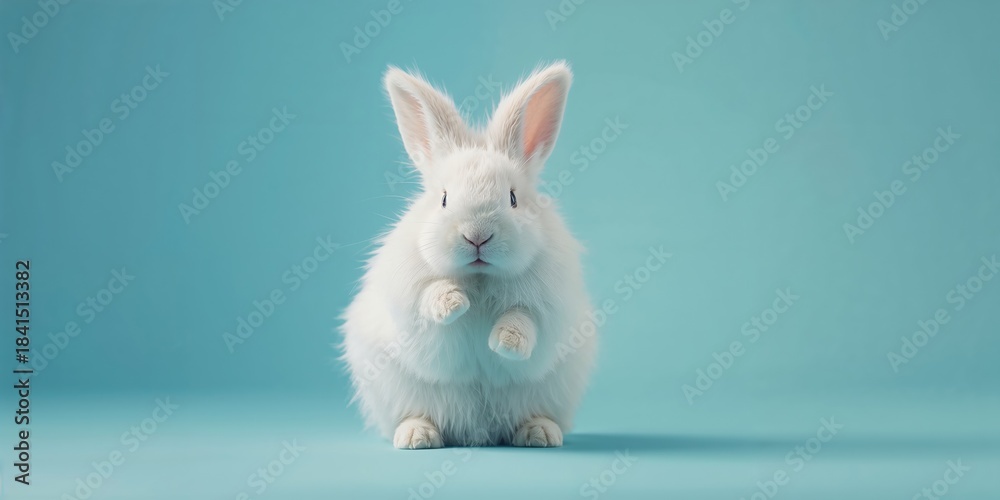 Fototapeta premium Angora rabbit being washed in a studio setting, emphasizing grooming routines