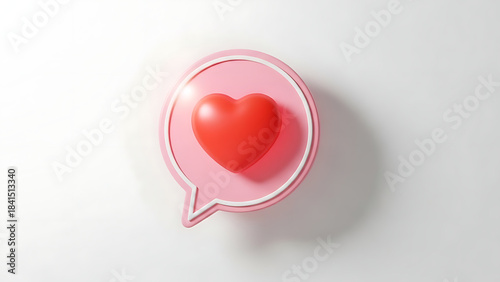a vibrant glossy red heart rests gently within a pale pink speech bubble creating a visually striking symbol of affection and communication high quality professional detailed
