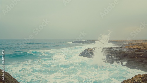Fototapeta Naklejka Na Ścianę i Meble -  Waves rolling on a sea landscape with soft focus, suitable as a background for layouts or editorial headers