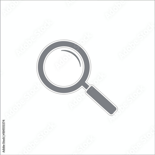 A simple gray magnifying glass icon on a white background