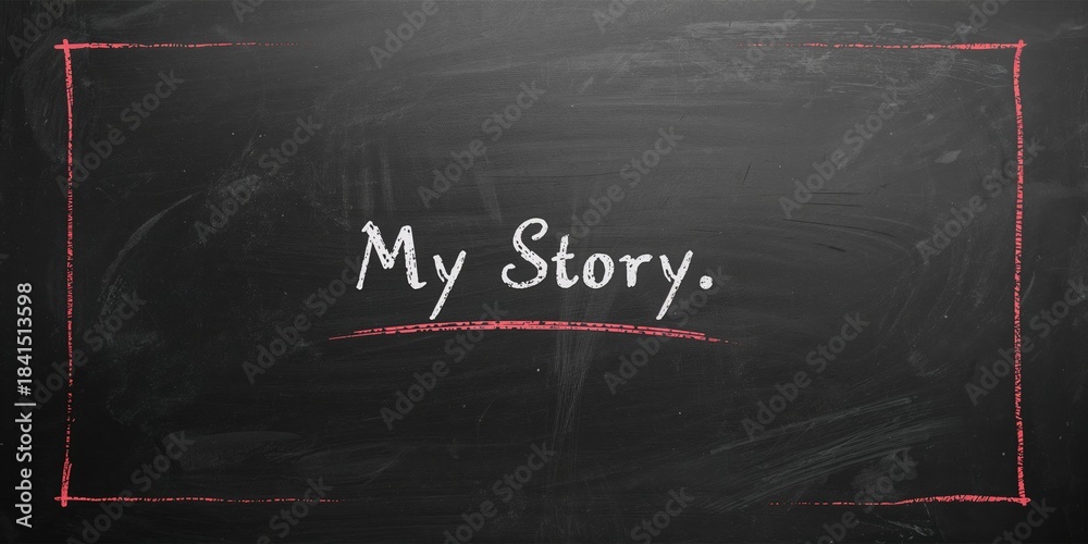 Naklejka premium My story on black chalk background, personal narrative for editorial header use