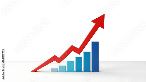a visual representation of growth and progress is depicted with a red arrow pointing upwards over blue bar graphs high quality professional detailed modern elegant stylish