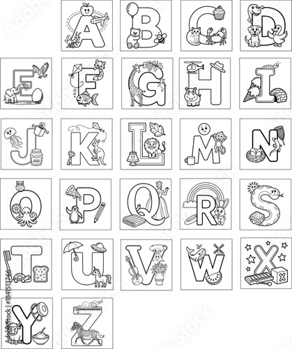 A to Z Alphabet Coloring Book.
 Digital Print, Digital Download