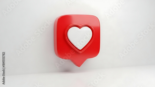 a vibrant three dimensional rendering of a glossy red notification icon featuring a white heart shape at its center softly illuminated high quality professional detailed modern